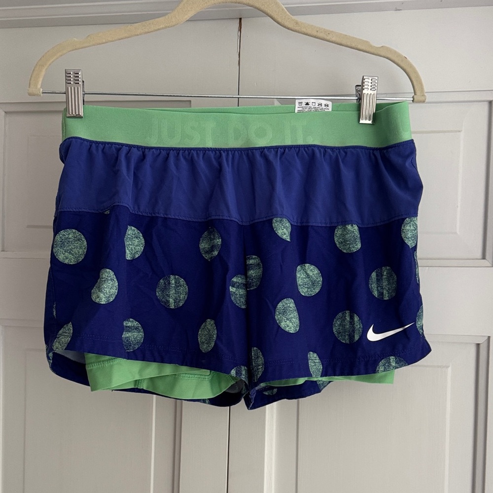 Nike Women's Blue and Green Athletic Shorts